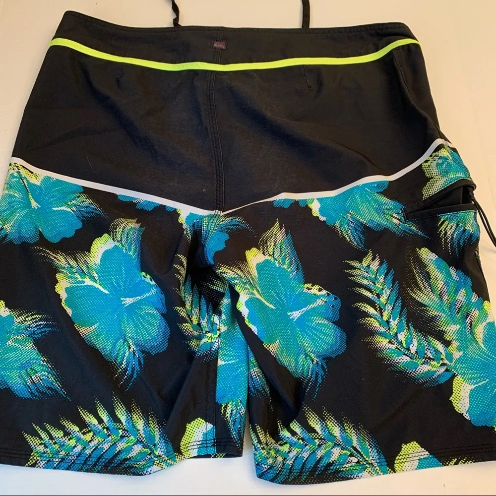 QUIKSILVER Black, Blue Green and Yellow Swim Trunks